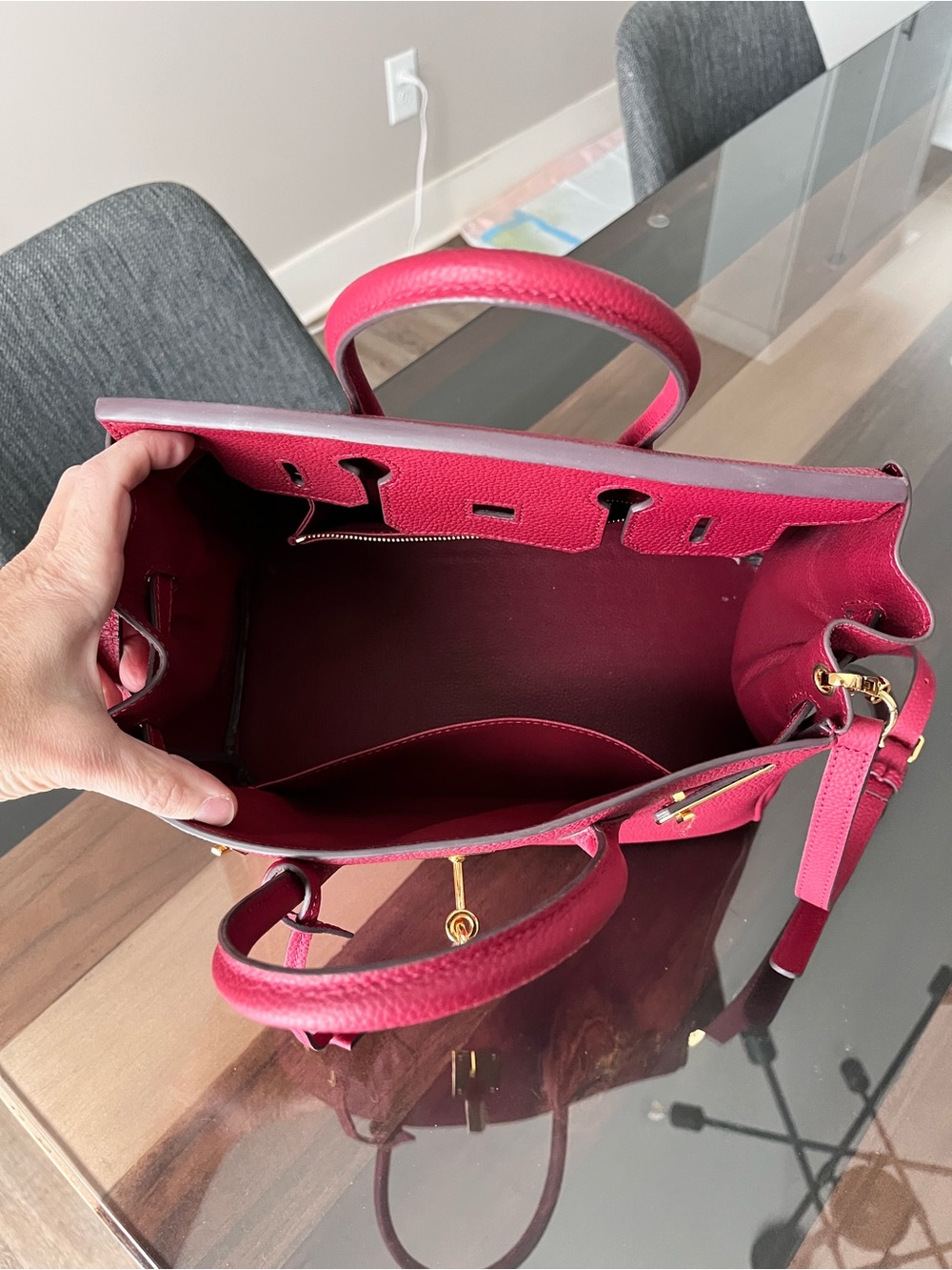 Red Structured Top-Handle Purse with Gold Hardware Birkin Inspired - Picture 2 of 5